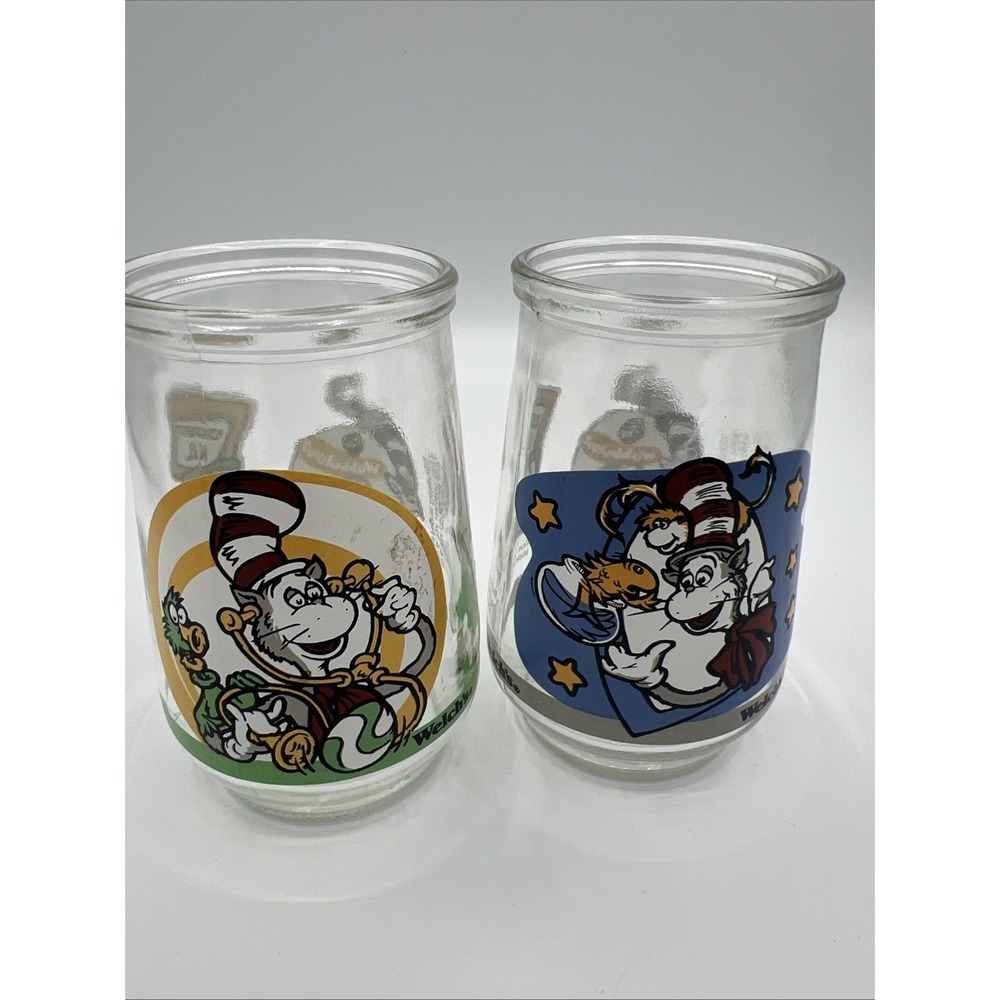 VTG 1996 Welch's Jelly Glasses Dr. Seuss Cat in the Hat Lot of 2 (#1 & #6)